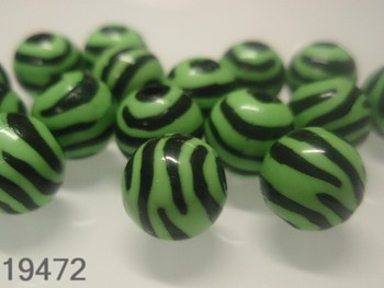 Korálky zebry zelenočerné kuličky Ø 11mm, bal. 10ks