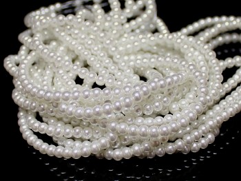 Korálky voskované perly  4mm BÍLÉ, šňůra 80cm