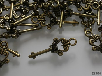 Kovový přívěsek bronzový 3D klíč, bal. 2ks