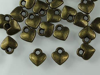 Kovové přívěšky mini srdíčka bronzová, bal. 10ks