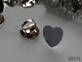 Základ pro prsten 18mm s lůžkem srdce platina, á 1ks