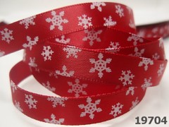 Stuha vánoční červená / mini vločky 10mm, svazek 3metry