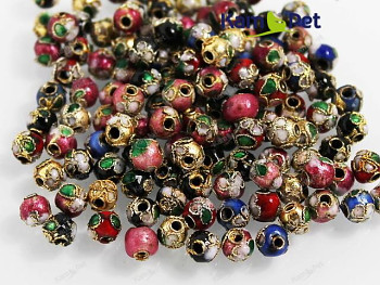 Korálky kovové Cloisonné 6mm kuličky