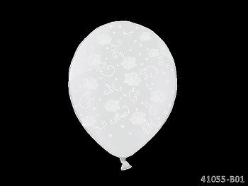 Svatební nafukovací balónek BÍLÝ s RŮŽEMI extra pevný