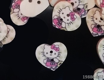 Dřevěné knoflíky HELLO KITTY tisk,  á 1ks