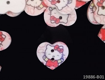 Dřevěné knoflíky HELLO KITTY tisk,  á 1ks