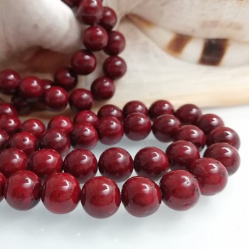ČERVENÝ tmavý fosilní KORÁL kuličky 10mm AA kvality přírodní minerál